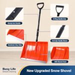 Yocada Snow Shovel for Driveway Home Garage Snow Removal Aluminum Strip with D-Grip Handle 48 inch Long Large Capacity Shovel for Garden Car Camping Outdoor Orange
