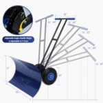 TOPGRIL 30 Inch Snow Pusher, 2024 Upgraded Metal Snow Shovel, Snow Removal Instrument, with Wheels, for Driveway Adjustable Wheeled, Doorway, and Sidewalks (Blue)