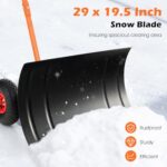S AFSTAR 29″ Snow Shovel for Driveway, Metal Snow Shovel with 2 Large Wheels & 29″ x 19.5″ Wide Blade, Adjustable Handlebar & Blade Angle, Efficient Snow Pusher for Snow Removal Clean Equipment