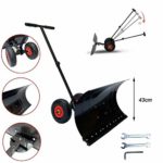 ECUTEE 29 x 17 inches Wheeled Snow Shovel Pusher, Heavy Duty Metal Rolling Removal Tool with Height Adjustable Handle, Blade Plow Efficient Compact Snow Pusher for Doorway Driveway, Car Driveway, Home