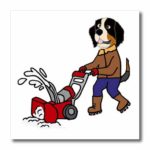 3dRose All Smiles Art – Animals – Cute Funny Bernese Mountain Dog Using Snow Blower Cartoon – 10×10 Iron on Heat Transfer for White Material (ht_293167_3)