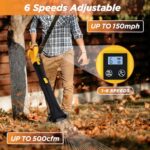 Leaf Blower Cordless, 21V 5.2Ah Battery & Charger, 6 Speed Modes, Digital Display, 500CFM/150MPH Electric Cordless Leaf Blower for Lawn Care, Leaf Blowing, Dust & Snow Removal