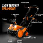 SuperHandy Electric Snow Thrower Walk-Behind Blower Corded AC 120V 15A 18 x 10 Inch Clearing Path 25 Feet Throwing Distance 720 lbs/Min LED Headlights for Driveway Walking Path Yards
