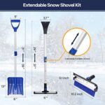 Ice Scraper and Snow Brush, 7 in 1 Detachable Snow Brush for Car Windshield, 23.5″ to 40″ Extendable Snow Shovel with Squeegee, gloves, 360°Pivoting Snow Scraper for Car Auto SUV Truck (Blue)