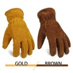 OZERO Work Gloves Winter Insulated Snow Cold Proof Leather Glove Thick Thermal Imitation Lambswool – Extra Grip Flexible Warm for Working in Cold Weather for Men and Women (Gold,Large)