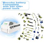 Moccdor 2 Packs 6.0Ah 24V Replacement Lithium-ion Battery for Snow Joe + Sun Joe 24V iON+ System, Compatible with Snow Joe 24VBAT-LTX 24VBAT-LTW 24VBAT-LTE 24VBAT 24V-X2-SB18 24VBAT-XR and More