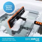 BIRDROCK HOME 36″ Extendable Snow Pusher Brush & Detachable Ice Scraper for Cars | Aluminum Grip for Car, Truck, SUV | Safe on Auto Windshield & Windows | Wide Frost Remover for Semi & Small Vehicles
