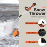 SuperHandy Electric Snow Thrower Adjustable Angle 17″ Clearing Width 5.7″ Intake Height 23′ ft Throw Curved Serrated Blade 48V-2Ah Battery Portable Wheels Easy Maneuver Safety Switches Comfort Handle
