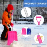 Kids Snow Shovel Toys for Winter – 25” Square Small Digging Shovels, Adjustable D-Grip Handle, Plastic Aluminum Blade, Mini Snow Removal Tool for Beach Driveway Car Garden Snowman, for Girl Boy, Pink