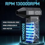Compressed Air Duster – 130000RPM Electric Air Duster, Powerful Turbo Jet Blower, 8000mAh Multi-Purpose Air Blower Gun for Home, Car, Dust, Rain, Snow Removal