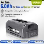 CaliHutt ?Upgrade!? 40V 6.0Ah Replacement Battery for Snow Joe/Sun Joe Ecosharp 40V Tools Lithium-ion Battery Snow Blower Lawn Mower Pressure Washer. 40V Wireless iON Models