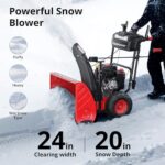 PowerSmart 24-Inch Self-Propelled Gas Snow Blower, Powered by B&S 208cc Engine, Electric Start, 13-Inch Snow Tires, Handle Warmer, Two-Stage Snow Blowers with LED Lights