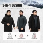 TIDEWE Men’s Heated Jacket 3-in-1 with Hood and Battery Pack, Heated Coat (Black, Size M)