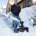 Snow Glo Cordless Electric Powered Snow Blower Machine With 18-Inch Wide Clearing Path and Adjustable Handle 180 Degree Auto-Rotate Chute