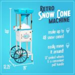Nostalgia Snow Cone Shaved Ice Machine – Retro Cart Slushie Machine Makes 48 Icy Treats – Includes Metal Scoop, Storage Compartment, Wheels for Easy Mobility – White, Blue