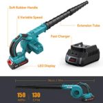 ENEACRO Cordless Leaf Blower, 20V 2.0AH Lithium Battery-Powered 2 in 1 for Sweeper & Vacuum Leaf/Snow/Dust, 150MPH 5 Variable Speed Lightweight with Battery, Fast Charger & Carry Case