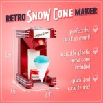 Nostalgia Snow Cone Shaved Ice Machine – Makes 20 Icy Treats – Includes 1 Reusable Plastic Cup – Retro Red