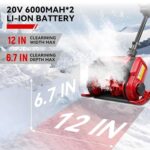 Snow Shovel, 20V | 12-Inch Cordless Snow Blower, Electric Snow Shovel with 2PCS 6.0Ah Batteries & Quick Charger, Battery Powered Snow Blower with Non-Slip Base & Adjustable Handle