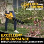 Cordless Leaf Blower for Dewalt 20V Max Battery, 480 CFM Electric Blower with axial Flow Fan Technology, 6 Variable Speed Up to 130MPH, Handheld Blower for Snow Blowing, Lawn Care, Yard(No Battery)